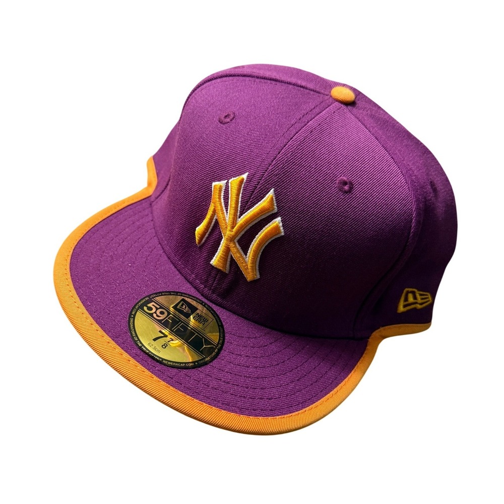New Era 59FIFTY Hat Mens 7 7/8 Purple Orange New York Yankees Fitted MLB Cap
